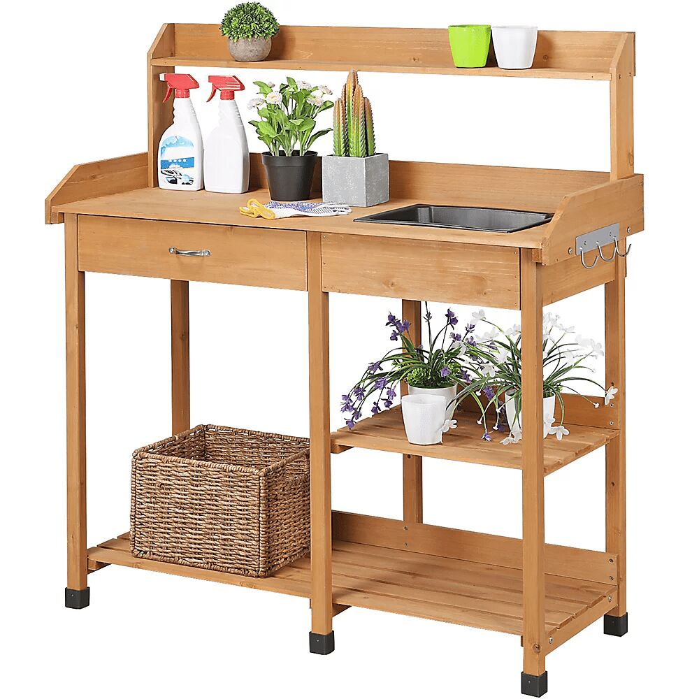 wooden outdoor potting bench table