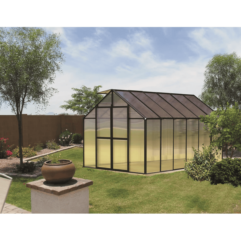 front garden setting view of the 12ft mont black greenhouse