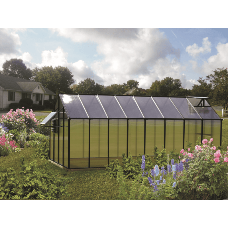side view of the 16ft black mont greenhouse mojave