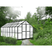 garden setting view of the 16ft black monticello growers greenhouse 
