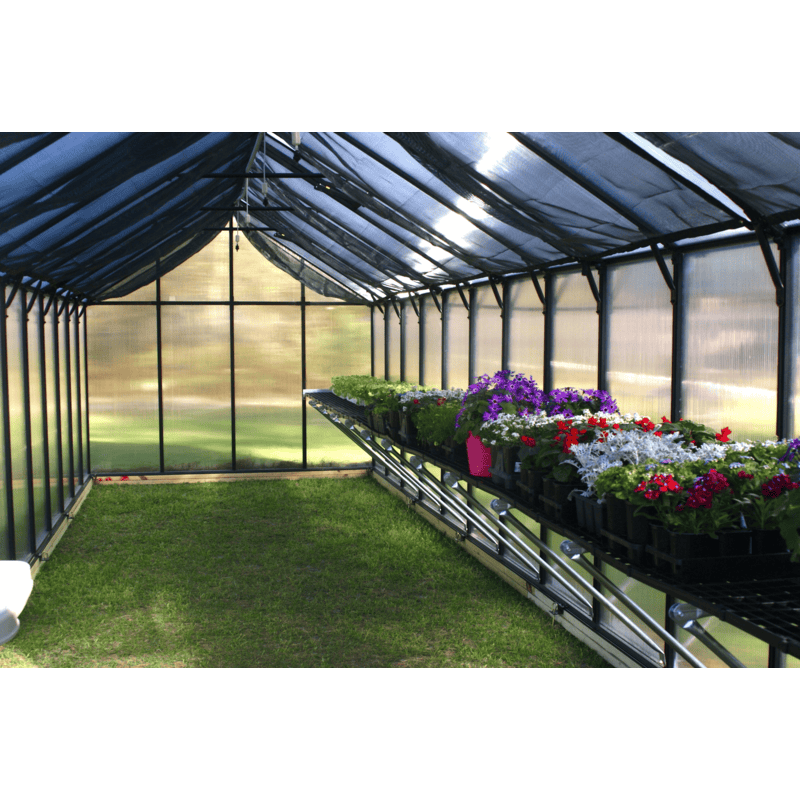 inside view of the 24ft black mont greenhouse premium