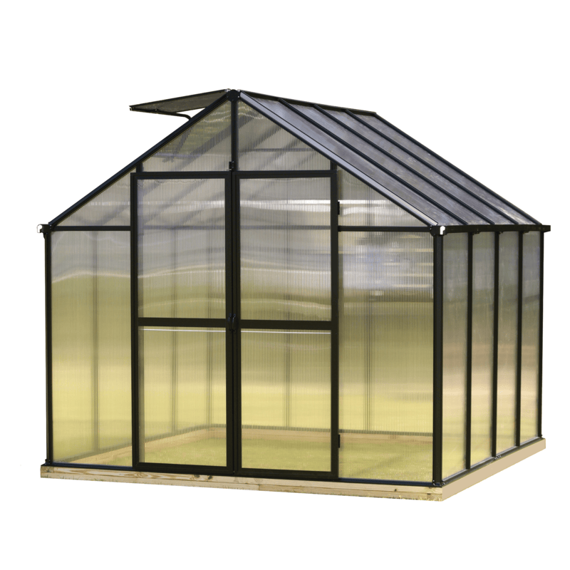 front view of the 8ft monticello black greenhouse kit