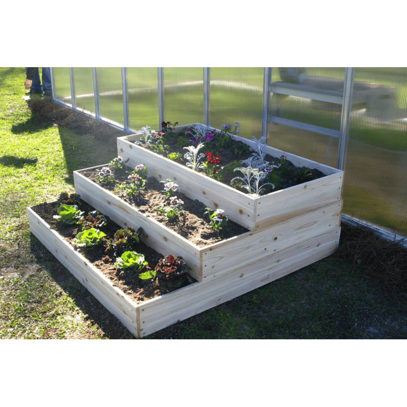 flowers planted in the Eden waterfall  pyramid garden bed kit