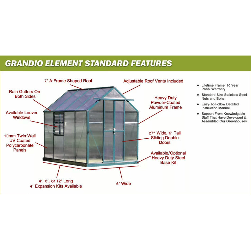 Features image of the Grandio Element 6x4 Greenhouse
