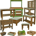 view of the complete collection of lee display redwood gardening furniture set