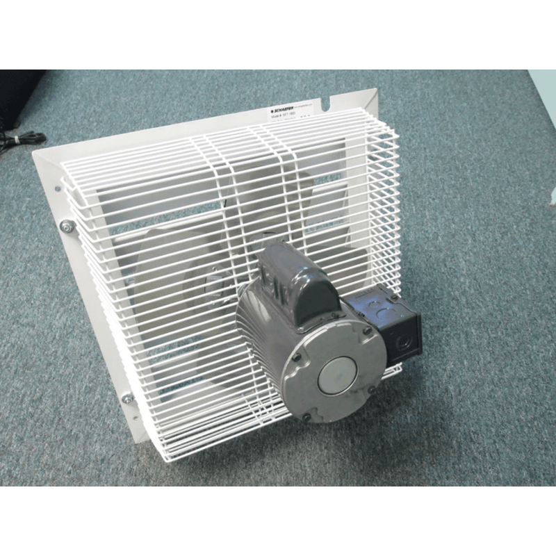 Back view of the RSI general purpose greenhouse and small building exhaust fan system