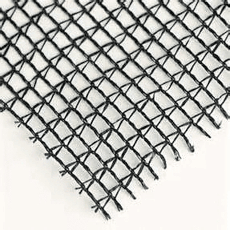 close up image of RSI knitted black shade cloth with grommets with 30% shade level 