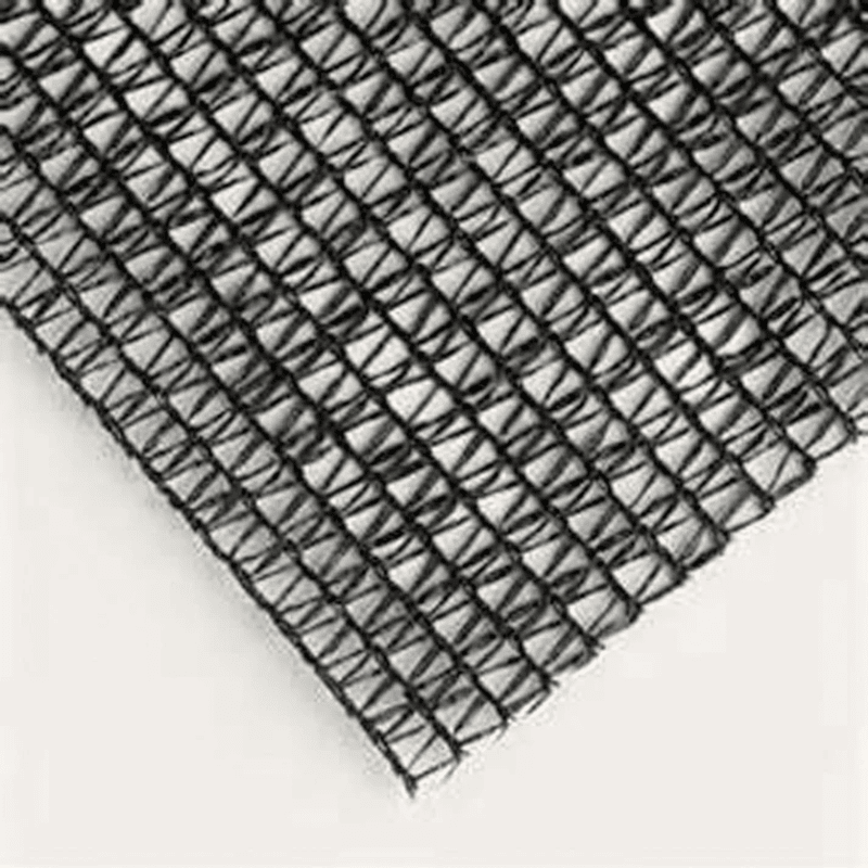 close up image of RSI knitted black shade cloth with grommets with 50% shade level 