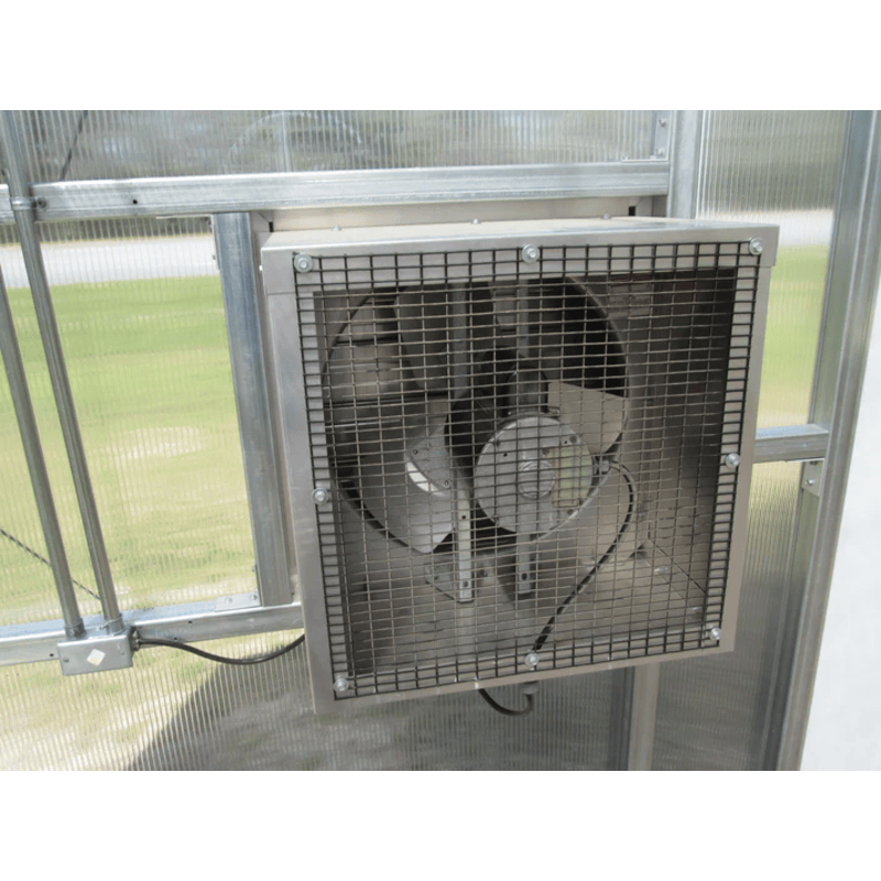 exhaust fan view of RSI wallace premium growers edition educational greenhouse kit