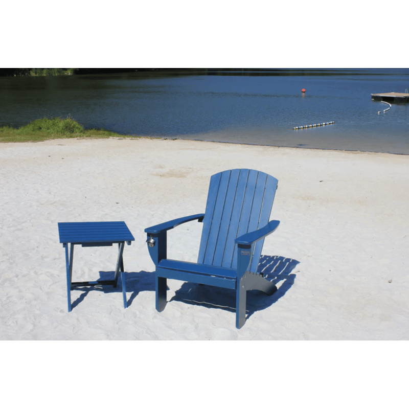 image of RSI cedar adirondack chair and foldable side table in navy colour