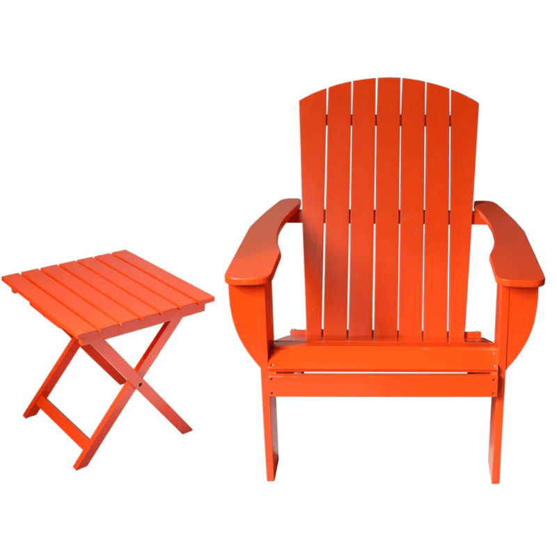 image of RSI cedar adirondack chair and foldable side table in orange colour