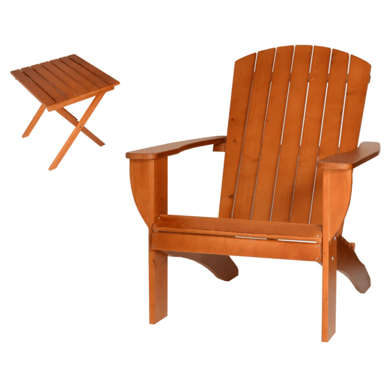 image of RSI cedar adirondack chair and foldable table in redwood color