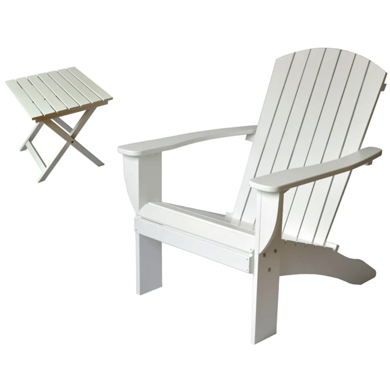 image of RSI cedar adirondack chair and foldable side table in white colour