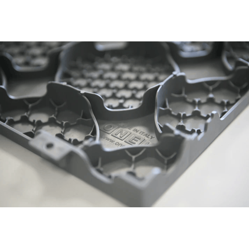 underneath image of RSI snap flooring tiles in gray color