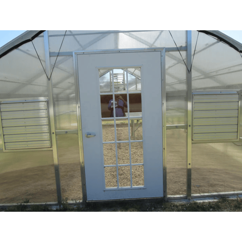inside view of the riverstone industries thoreau premium growers edition educational greenhouse kit with 6ft high walls
