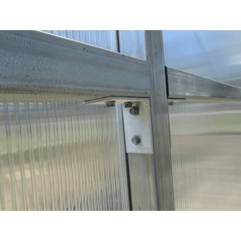 metal frame view of riverstone wallace premium growers edition educational greenhouse kit with 8ft high walls