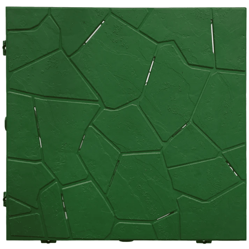 close up image of Riverstone snap flooring tiles in green color
