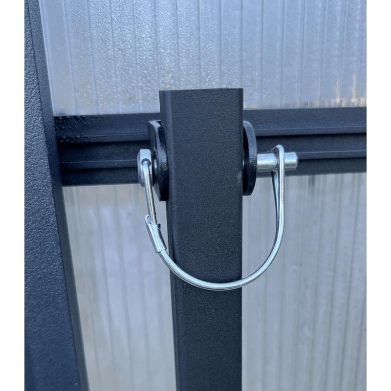 close up image of the mont greenhouse door lock down kit