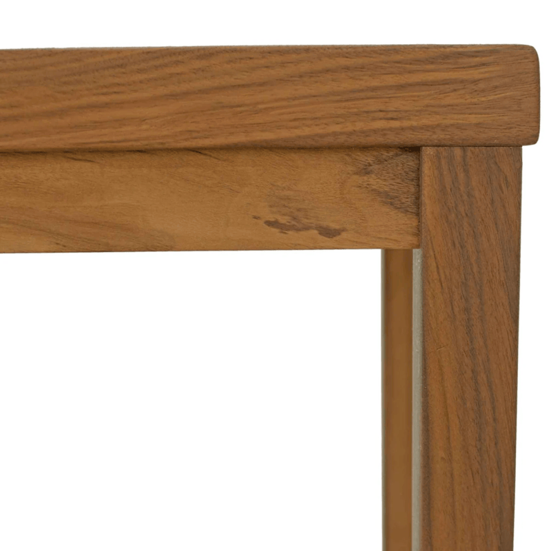 right side close up view of the lee display farmhouse entry table