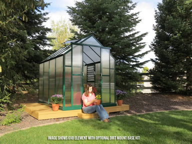 woman sitting outside the grandio greenhouse element 6×8