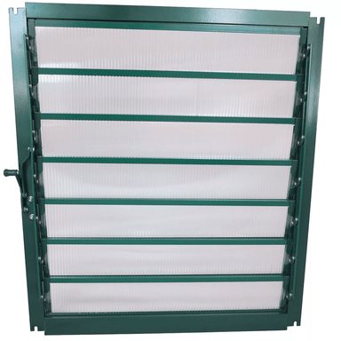 front view of the grandio greenhouse wall louver window
