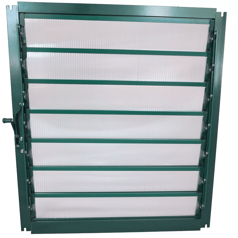 front view of the grandio greenhouse wall louver window