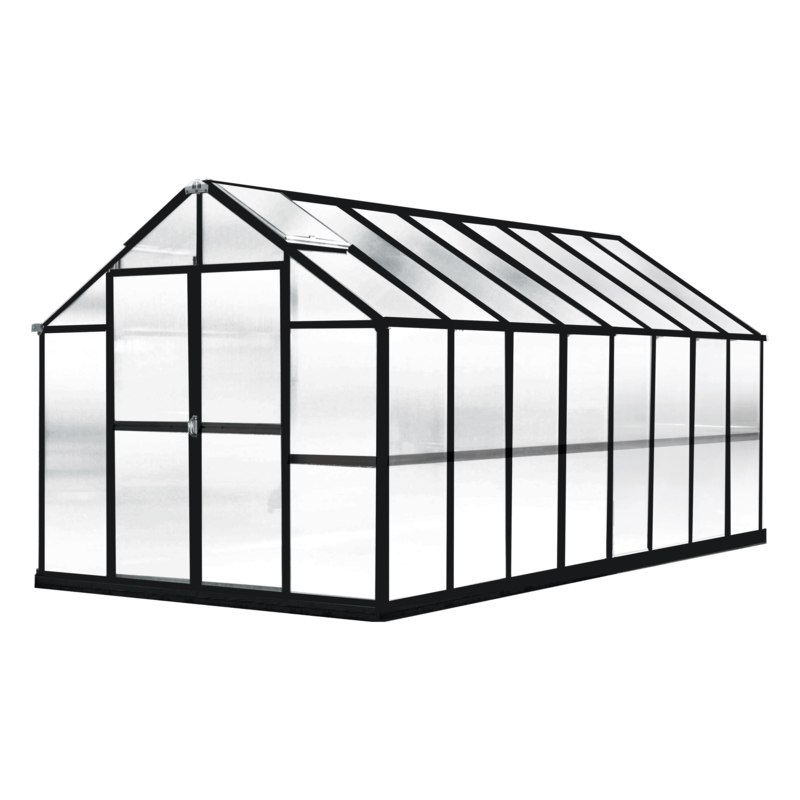 white background image of the 16ft mont black growers edition greenhouse