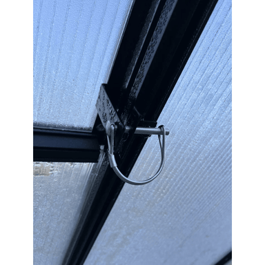 latch close up image of the mont greenhouse lock down kit