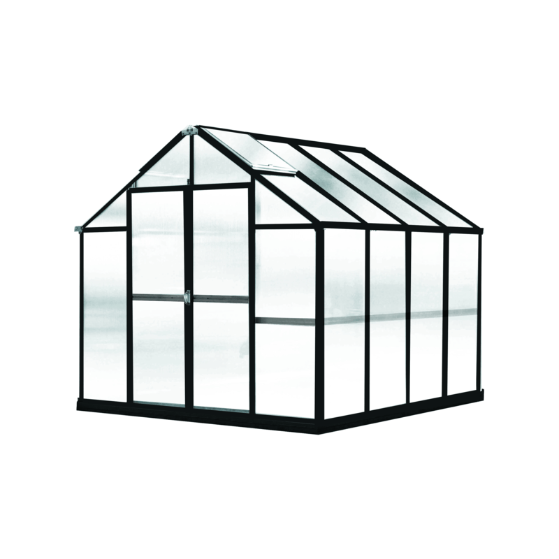 white background image of the 8ft monticello growers greenhouse black  edition