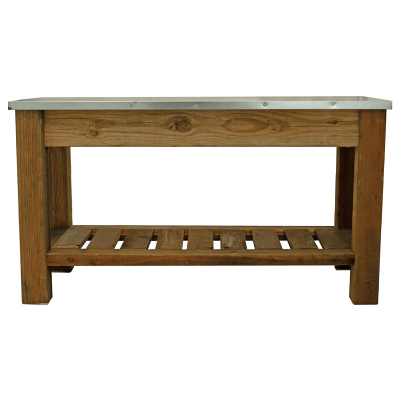 front view image of the lee display redwood patio console table 