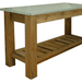 left side view of the lee display redwood patio console table