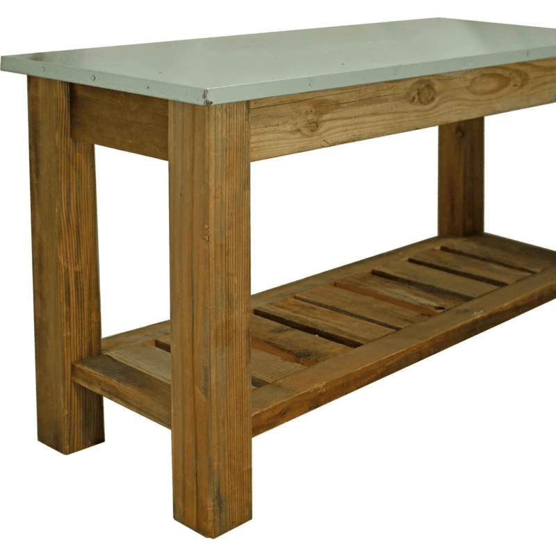 left side view of the lee display redwood patio console table