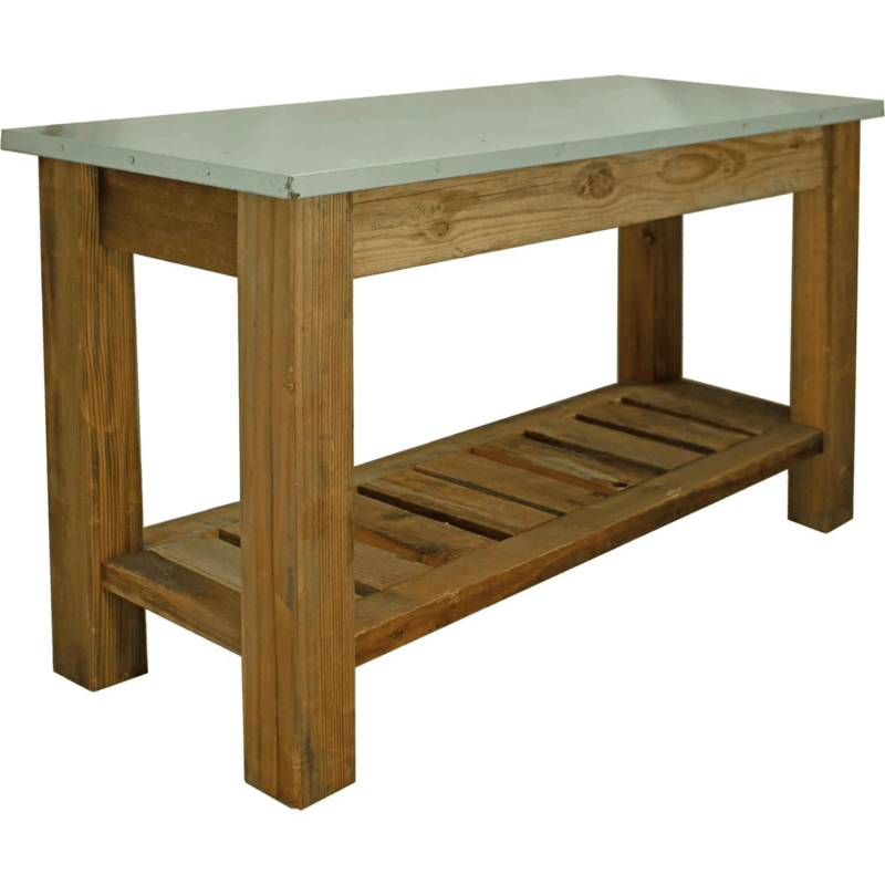 front view of the lee display redwood patio console table