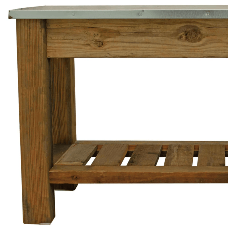 side close up view of the lee display redwood patio console table