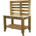side view of the lee display redwood potting table with tool hooks and towel bar