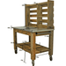 side view of the lee display redwood potting table with dimensions