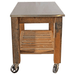 side view of the lee display redwood potting table rolling cart 