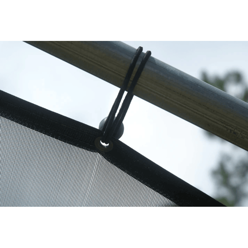 close up of the rsi bungee balls securing the shade cloth