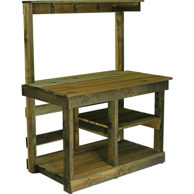 front view of the lee display rustic gardening workbench