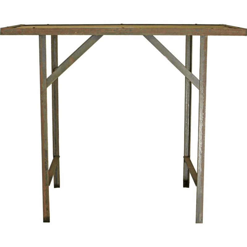 front view of the lee display rustic outdoor work table 