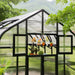 Front of the Vego Garden Pacific 12.5ft Wide Greenhouse with the upper Dutch-style door sections open.