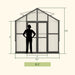 Front elevation diagram of the 8.5ft-wide Vego Victorian full-polycarbonate greenhouse showing width, height and double-door measurements