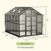 Dimension diagram of the Vego Victorian 8.5 by 10.5 foot greenhouse with full polycarbonate glazing