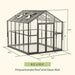 Dimension diagram of the Vego Victorian 8.5 by 10.5 foot greenhouse with glass walls and polycarbonate roof
