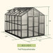 Dimension diagram of the Vego Victorian 8.5 by 12.5 foot greenhouse with full polycarbonate glazing