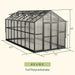 Dimension diagram of the Vego Victorian 8.5 by 16.5 foot greenhouse with full polycarbonate glazing