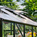 Close-up of open roof ventilation windows and polycarbonate roof panels on the Vego Garden Victorian Greenhouse