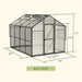 Vego Junior Victorian Greenhouse 8 x 10.5ft dimension diagram showing 7.75ft peak height, 2.5ft door width, and polycarbonate construction