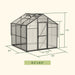Vego Junior Victorian Greenhouse 8 x 8ft dimension diagram showing classic gable roof, black aluminum frame, and 7.75ft peak height