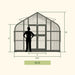 Front dimension diagram of the Vego Pacific Greenhouse showing 10.5-foot width, 9.1-foot peak height and 4-foot doorway width